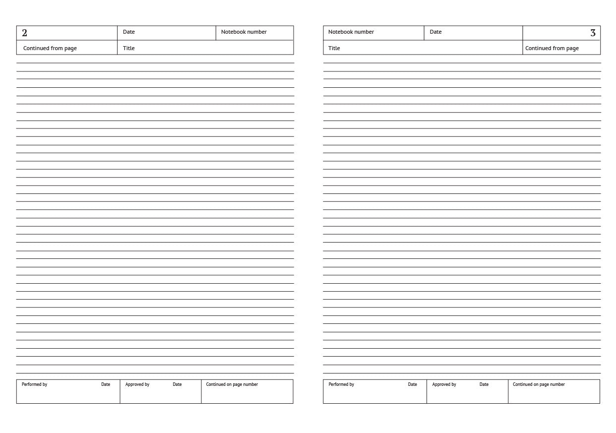 Code A02: A4 laboratory notebook – hardback, 216 pages with 6mm ruled line spacing