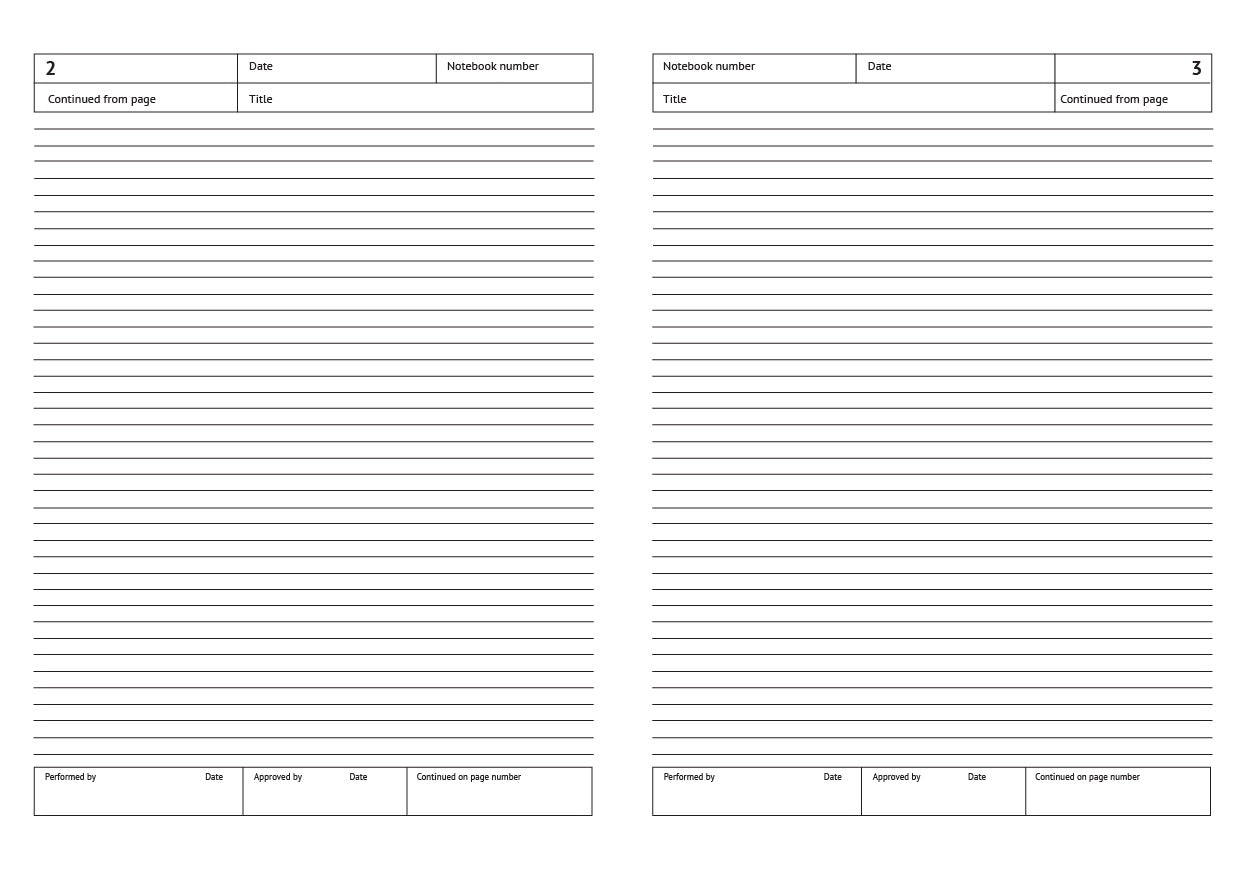 Code D20: A4, GLP laboratory notebook – soft cover, 112 pages, 6mm ruled line spacing