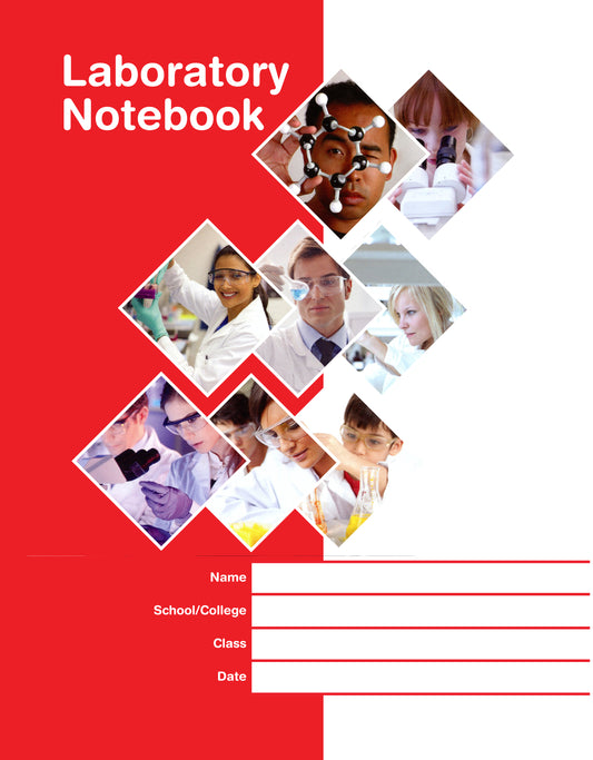 Code S01: A4, GLP laboratory notebook for schools – hardback, 100 numbered leaves in duplicate printed on NCR paper with 6mm ruled line spacing